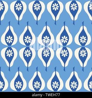 Perfetta ripetizione geometrica di disegnato a mano pere blu. Un vettore progettazione di frutta fresca. Illustrazione Vettoriale