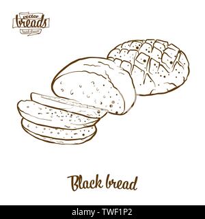 Pane nero pane disegno vettoriale. Schizzo di cibo del pane di segale, di solito conosciuto in Europa. Illustrazione da forno serie. Illustrazione Vettoriale