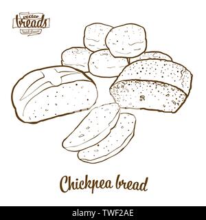 Pane di ceci pane disegno vettoriale. Schizzo di cibo di lievitata, usualmente noto in Albania e Turchia. Illustrazione da forno serie. Illustrazione Vettoriale