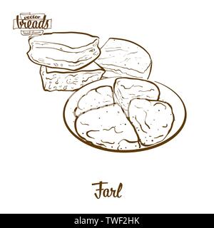 Farl pane disegno vettoriale. Schizzo di cibo di focacce, usualmente noto nel Regno Unito. Illustrazione da forno serie. Illustrazione Vettoriale