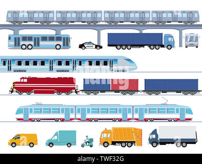 Ferrovia pubblica, trasporti con autobus illustrazione Foto Stock