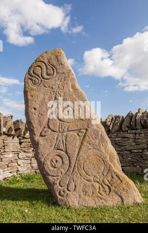 Simbolo Pictish pietra a Aberlemno in Angus in Scozia. Foto Stock
