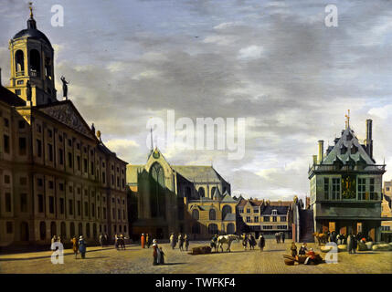 La diga con la nuova Amsterdam City Hall Gerrit Adriaensz. BERCKHEYDE 1638 - 1698 Paesi Bassi, olandese Foto Stock