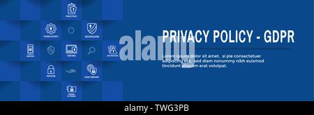 Politica di tutela della privacy e il PILR Icon Set & Web Banner di intestazione Illustrazione Vettoriale