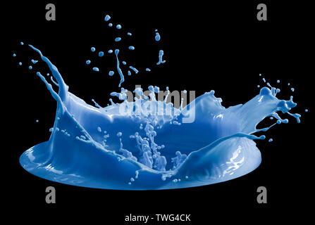 Blu scuro spruzzi di vernice isolati su sfondo nero Foto Stock