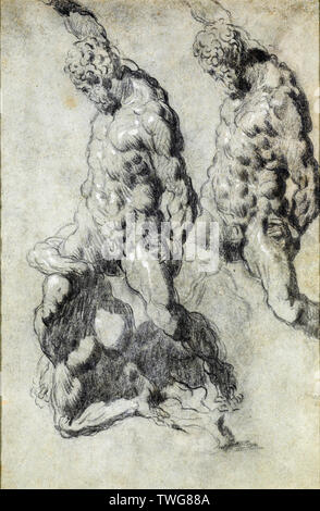 Jacopo Tintoretto, due studi di Sansone che uccide i Filistei, disegno, 1518-1594 Foto Stock