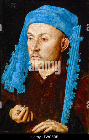 Jan van Eyck, uomo in un tappo blu, ritratto dipinto, 1425-1434 Foto Stock