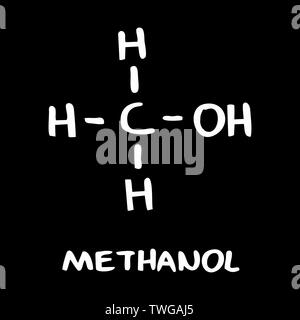 Freehand illustrazione del metanolo formula su sfondo scuro Illustrazione Vettoriale