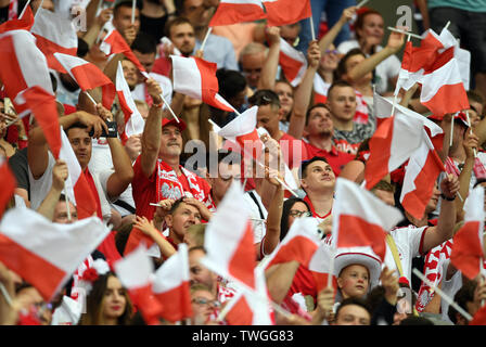 Varsavia, Polonia, 10 Giugno 2019: EURO 2020 qualifing round, fase di gruppo, Polonia vince 4:0 con Izarel su PGE Narodowy. Ventole polacco Foto Stock