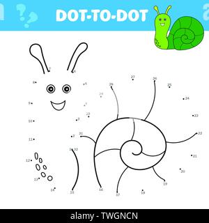 Gioco di numeri per i bambini, punto per punto il gioco dell'istruzione. Carino lumaca. Collegare i puntini. Dot to Dot da numeri attività per bambini. Bambini gioco educativo Illustrazione Vettoriale