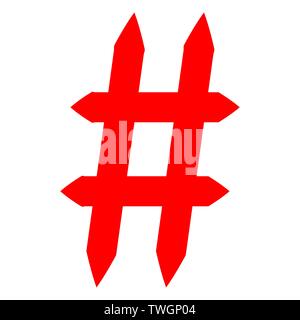 Hashtag segni. Il segno di numero, hash, o cancelletto. Illustrazione Vettoriale