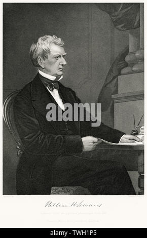 William Henry Seward (1801-72), uomo politico americano, attivista Antislavery prima della guerra civile americana e il Segretario di Stato 1861-69, seduto ritratto, acciaio incisione, galleria di ritratti di illustri uomini e donne di Europa e America da Evert A. Duyckinck, pubblicato da Henry J. Johnson Johnson, Wilson & Company, New York, 1873 Foto Stock