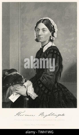 Florence Nightingale (1820-1910), inglese infermiere, fondatore della moderna assistenza infermieristica e Half-Length ritratto, acciaio incisione, galleria di ritratti di illustri uomini e donne di Europa e America da Evert A. Duyckinck, pubblicato da Henry J. Johnson Johnson, Wilson & Company, New York, 1873 Foto Stock