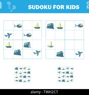 Sudoku per bambini. Gioco per bambini in età prescolare, formazione logica. Gioco di puzzle per bambini e bimbo. Il pensiero logico di formazione. Illustrazione Vettoriale