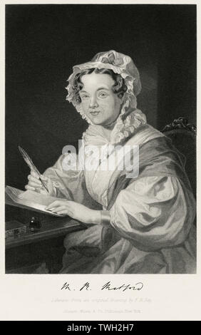 Mary Russell Mitford (1787-1855), poeta inglese e drammaturgo, seduto ritratto, acciaio incisione, galleria di ritratti di illustri uomini e donne di Europa e America da Evert A. Duyckinck, pubblicato da Henry J. Johnson Johnson, Wilson & Company, New York, 1873 Foto Stock