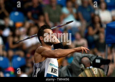 Ostrava, Repubblica Ceca. Xx Giugno, 2019. MAGNUS KIRT di Estonia compete in giavellotto durante la Ostrava Golden Spike, un IAAF World Challenge meeting di atletica, in Ostrava, Repubblica Ceca, il 20 giugno 2019. Credito: Jaroslav Ozana/CTK foto/Alamy Live News Foto Stock