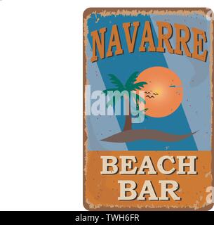 Navarre Beach bar vintage metallo arrugginito segno su uno sfondo bianco, illustrazione vettoriale Illustrazione Vettoriale