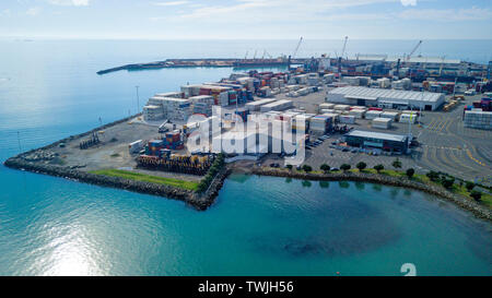 Una prospettiva aerea di un campo da golf in Music Point, Auckland, Nuova Zelanda Foto Stock