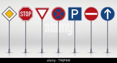 Set di segnaletica stradale isolato su sfondo trasparente Illustrazione Vettoriale