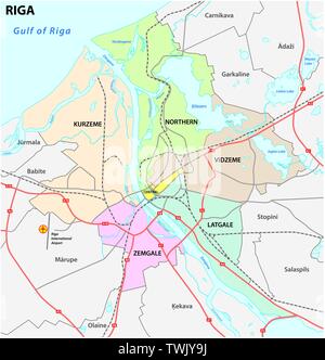 Amministrativo e mappa stradale della lettonia capitale riga Illustrazione Vettoriale