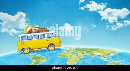 Van viaggi in tutto il mondo. Nuvole del cielo in background. Copia spazio accanto. Concetto di turismo viaggi e vacanze. Foto Stock
