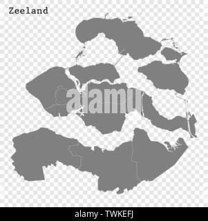 Alta qualità mappa di Zeeland è una provincia dei Paesi Bassi, con confini dei comuni Illustrazione Vettoriale