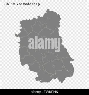 Alta Qualità Mappa di Lublino è un voivodato di Polonia con le frontiere dei powiats Illustrazione Vettoriale