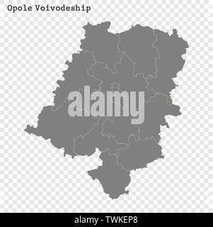 Alta qualità mappa di Opole è un voivodato di Polonia con le frontiere dei powiats Illustrazione Vettoriale