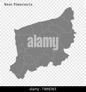 Alta qualità di mappa West Pomerania è un voivodato di Polonia con le frontiere dei powiats Illustrazione Vettoriale