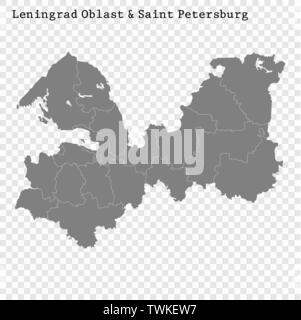 Alta qualità mappa di San Pietroburgo e l'oblast di Leningrado è una regione della Russia con i confini dei distretti Illustrazione Vettoriale