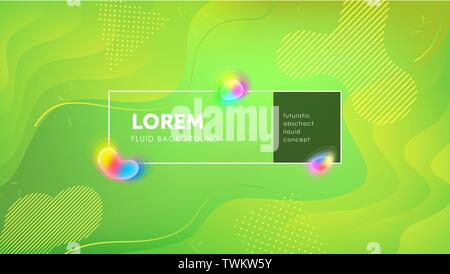 Il futuristico fluido sfondo astratto. Liquido giallo verde gradiente forme geometriche. Eps vettore 10 Illustrazione Vettoriale