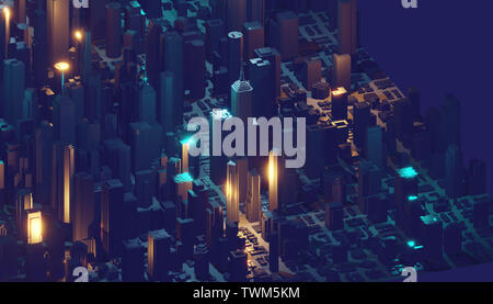 Techno mega city, urban e futuristico i concetti di tecnologia, originale rendering 3D Foto Stock