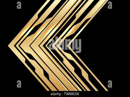 Abstract circuito oro nella direzione della freccia sul design nero il lusso moderno la tecnologia avveniristica sfondo illustrazione vettoriale. Illustrazione Vettoriale