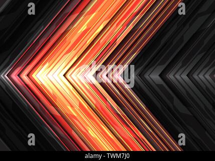 Abstract rosso giallo luce freccia di potenza del sistema i dati di direzione sul grigio scuro metallico moderno design futuristico sfondo tecnologia illustrazione vettoriale. Illustrazione Vettoriale