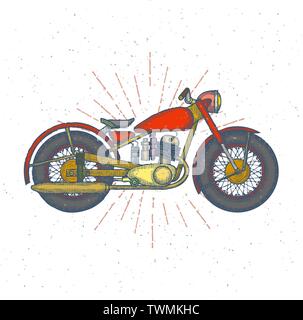 Disegnata a mano Vintage vettore di moto logo design modello. bikeshop o motocicletta icona di servizio. Vettore Illustrazione Vettoriale