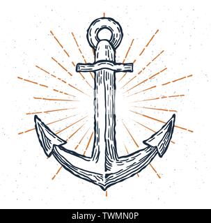 Vintage a mano di ancoraggio Bozzetto logo design modello. Vettore Illustrazione Vettoriale