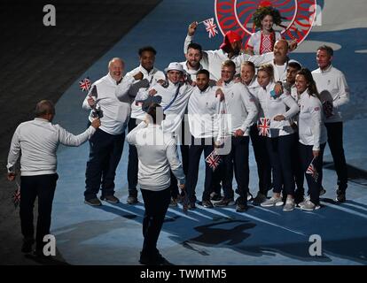 Minsk, Bielorussia. 21 giu 2019. TeamGB entrare nello stadio. Cerimonia di apertura del 2° giochi europei a Minsk2019. Minsk, Bielorussia. Il 21 giugno, 2019. Credito: Sport In immagini/Alamy Live News Foto Stock