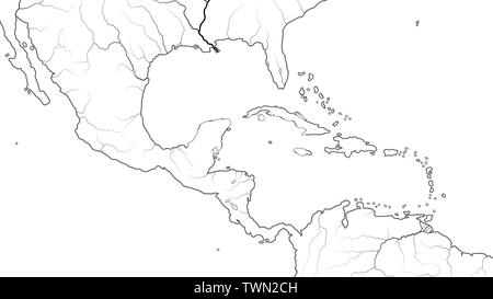 Mappa mondo dell America Centrale e Caraibi Bacino regione: Messico, Cuba, Guatemala, Yucatan, nelle Isole dei Caraibi, Antille, Bahamas, il canale di Panama. Grafico. Foto Stock