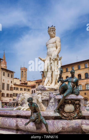 Renaissance Fontana del Nettuno, eretto nel 1565 in Piazza della Signoria Piazza, nel centro storico di Firenze Foto Stock