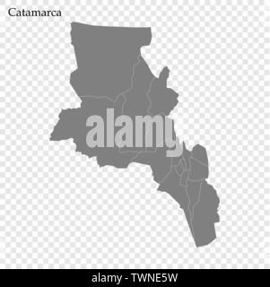 Alta qualità mappa di Catamarca è una provincia argentina con i confini dei reparti Illustrazione Vettoriale