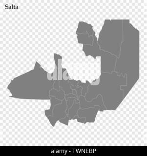 Alta qualità mappa di Salta è una provincia di Argentina con i confini dei reparti Illustrazione Vettoriale