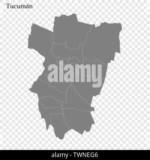 Alta qualità mappa di Tucuman è una provincia di Argentina con i confini dei reparti Illustrazione Vettoriale