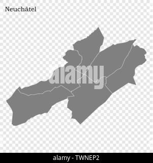 Alta qualità mappa di Neuchatel è un cantone della Svizzera con i confini dei distretti Illustrazione Vettoriale