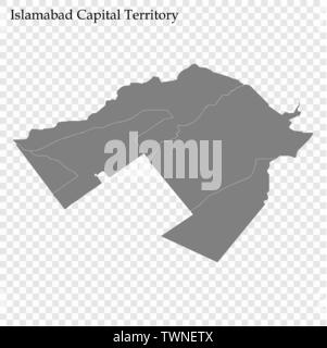 Alta qualità mappa di Islamabad Capital Territory è una provincia del Pakistan, con bordi delle divisioni Illustrazione Vettoriale