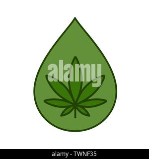 La Cannabis Medica olio design icona con foglia di marijuana e olio di canapa drop. Olio di CBD. La cannabis medica logo design elemento di modello. Vettore isolato illust Illustrazione Vettoriale