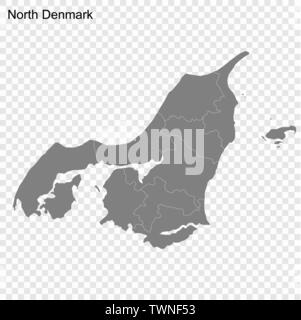 Alta qualità mappa della Danimarca del Nord è una regione della Danimarca, con confini dei comuni Illustrazione Vettoriale