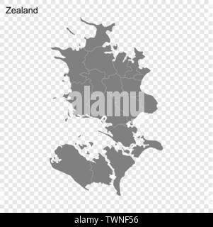 Alta qualità mappa di Zeeland è una regione della Danimarca, con confini dei comuni Illustrazione Vettoriale