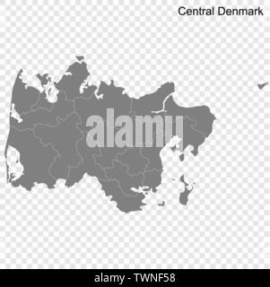 Alta Qualità Mappa di Danimarca centrale è una regione della Danimarca, con confini dei comuni Illustrazione Vettoriale