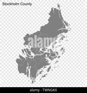 Alta Qualità Mappa di Stoccolma è una contea di Svezia, con confini dei comuni Illustrazione Vettoriale