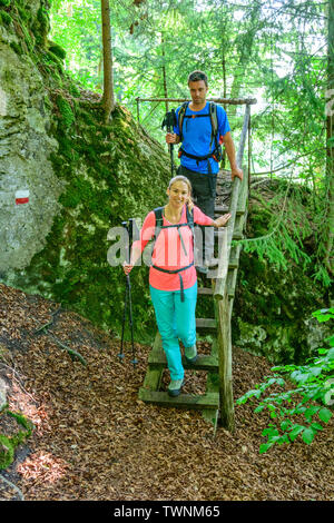 Escursione nella Foresta di shaddy vicino Dollnstein nel parco naturale di Altmühltal Foto Stock